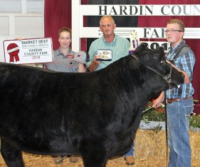 Taking the award for reserve champion market beef born and raised in Hardin County on Wednesday was Garrett Royer, son of Brenda and Rick Royer. Garrett attends Upper Scioto Valley High School where he is a member of the FFA.