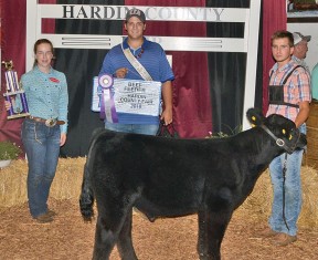 Dylan Thompson of Upper Scioto Valley FFA showed the grand champion beef feeder during the junior fair show on Thursday. Dylan is the son of Jeff and Felicia Thompson of Alger.