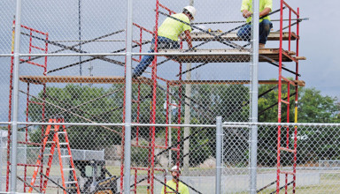Erecting the backstop