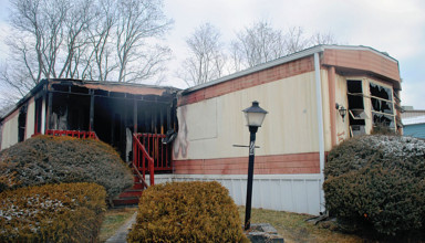Fire destroyed this trailer at Rush Trailer Park in Kenton on Wednesday.